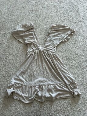 Mini Dress with Flutter Sleeves in Light Beige